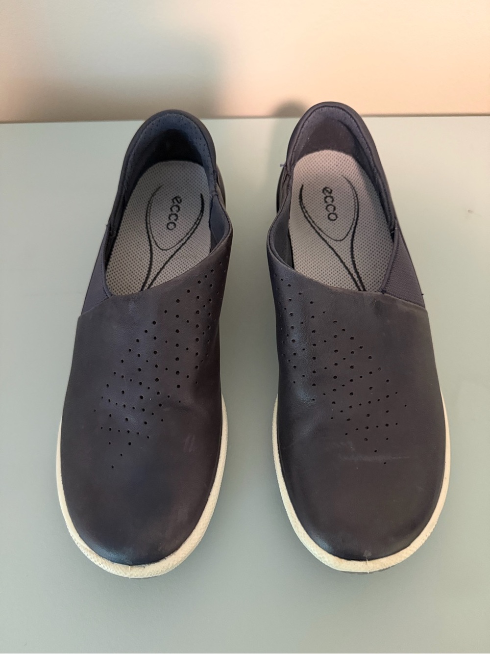 Ecco Dark Navy Perforated Slip-On Leather Sneakers